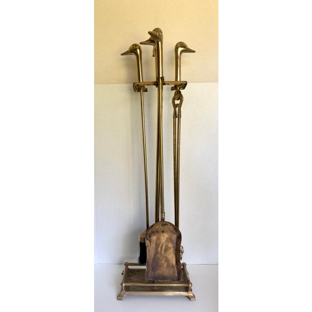 Mid-Century Brass Duck Head Fireplace Tool Set For Sale - Image 10 of 12