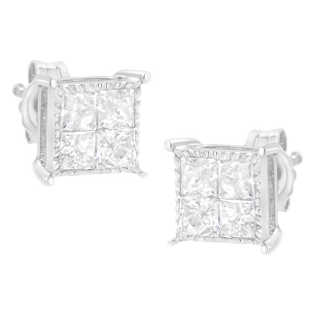 Contemporary Sterling Silver 3/4 cttw Composite Diamond Stud Earrings (I-J, I2-I3) - 2 Pieces For Sale - Image 3 of 6
