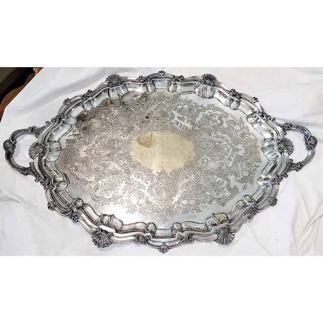 Large Sheffield English Mappin & Webb Silverplate Serving Tray c.1860s For Sale - Image 9 of 13