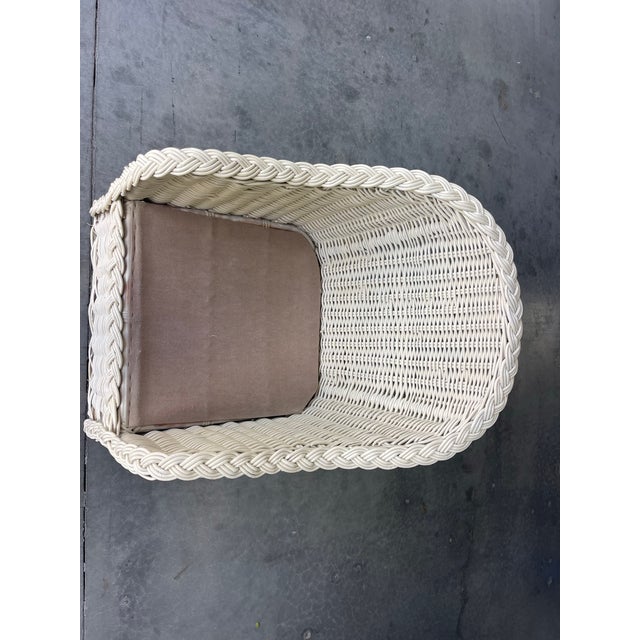 Vintage White Large Braid Rattan Barrel Back Chair Frame For Sale - Image 9 of 12