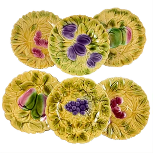 Sarreguemines French Faïence Majolica Fruit and Leaf Plates, Set of Six