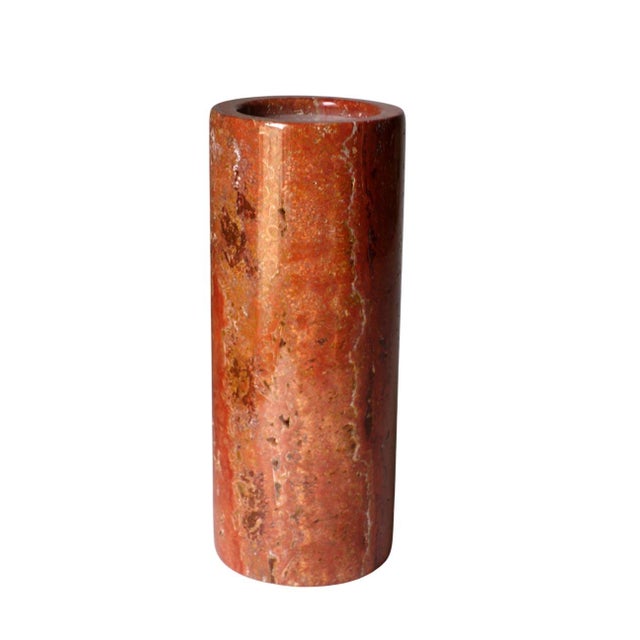 1970s Italian Red Travertine Cylindrical Vase, 1970s For Sale - Image 5 of 5