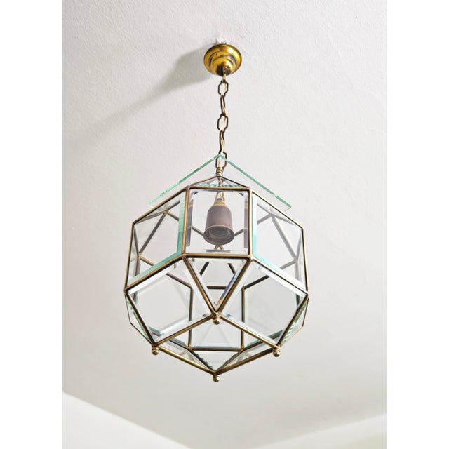 Stunning octagonal pendant lamp in brass and cut/faceted glass, made in italy, attributed to the fontana arte style of the...