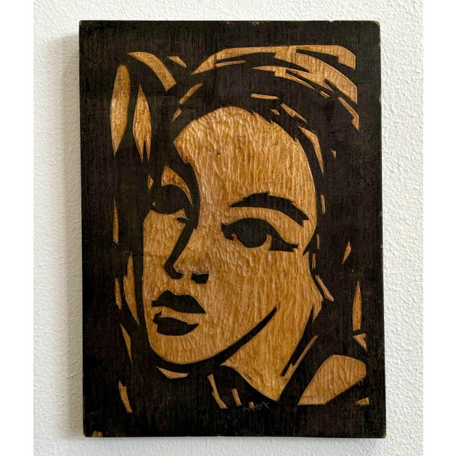 Modern Vintage Modern Wood Carved Portrait For Sale - Image 3 of 7
