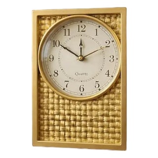 Vintage Gold Woven Square Table Clock 25cm - Handmade Polyurethane Bookshelf Clock For Sale