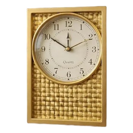 Vintage Gold Woven Square Table Clock 25cm - Handmade Polyurethane Bookshelf Clock For Sale