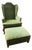 Vintage Wingback Chair and Ottoman by Woodmark Originals in Green Velvet With Terracotta Piping, a Set For Sale