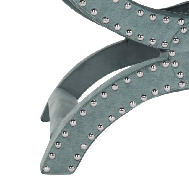 Blue Studded Ottoman in Blue For Sale - Image 8 of 10