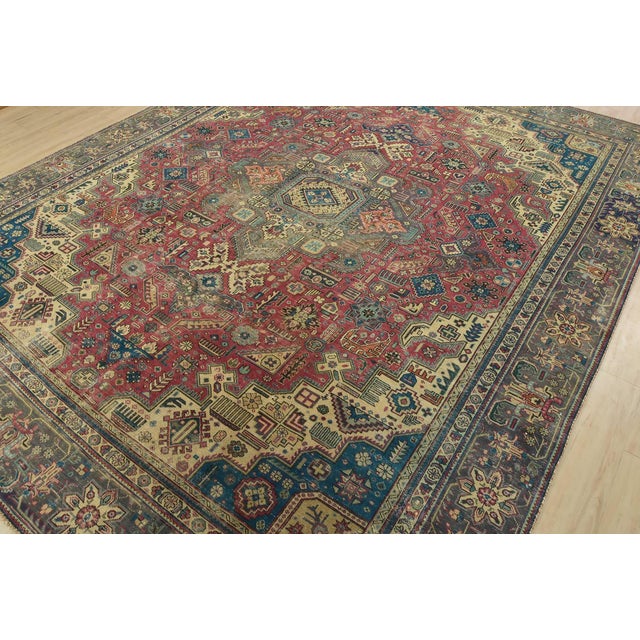 Farmhouse Tabriz Rug 9’8” X 11’8” Pink Wool Vintage Distressed Hand-Knotted Carpet For Sale - Image 3 of 16