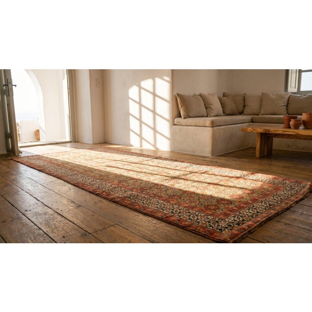 Textile 1890s Yellow Canary Geometric Tribal Antique Persian Serab Rug 3'4" X 8'0" Handknotted Wool Carpet For Sale - Image 7 of 9