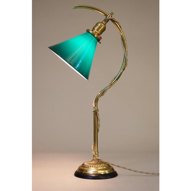 A brilliant and exceptional completely original vintage unmolested Industrial Machine Age Brass "C" arm articulating table...