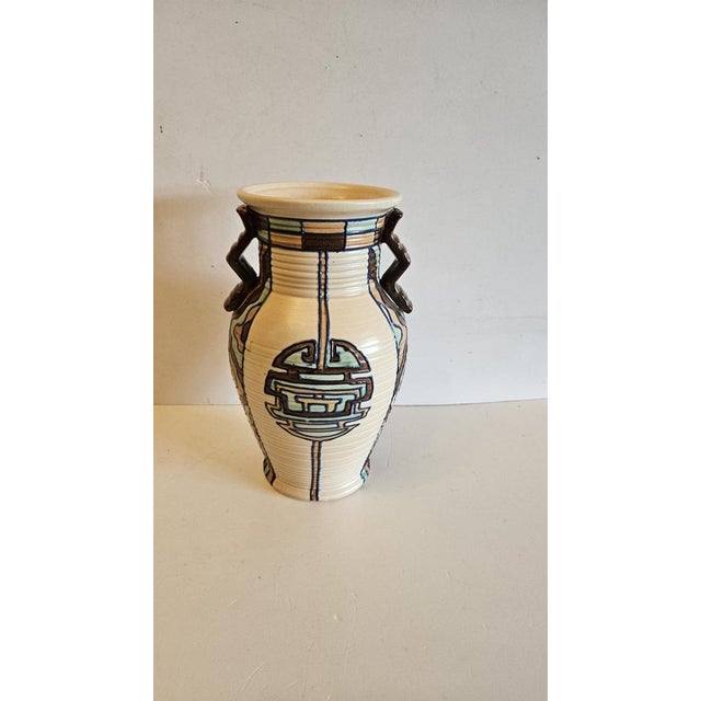 Ceramic Art Deco Tube Lined Vase by Edith Gater for Royal Caulron, 1930 For Sale - Image 7 of 8