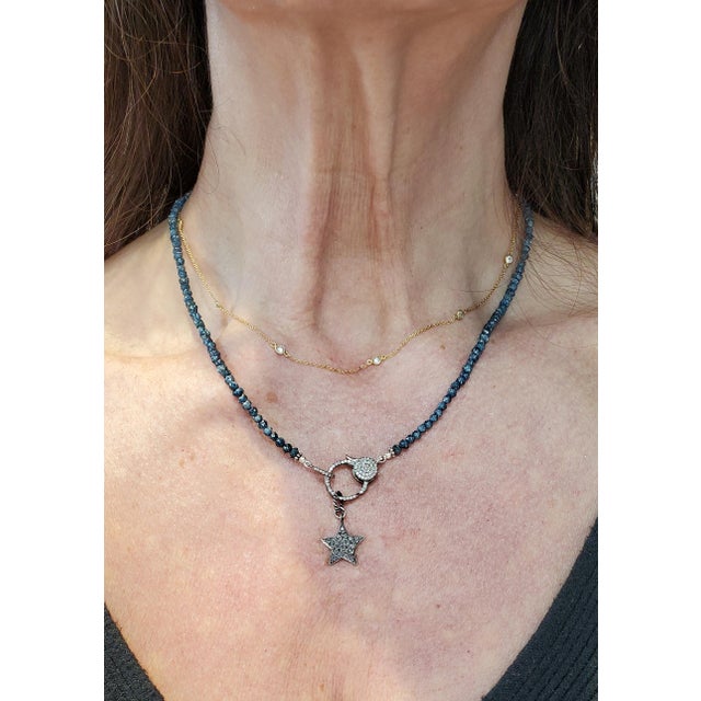 Blue Sparkling Raw Diamond Nugget Beaded Necklace Diamond Clasp For Sale - Image 11 of 11