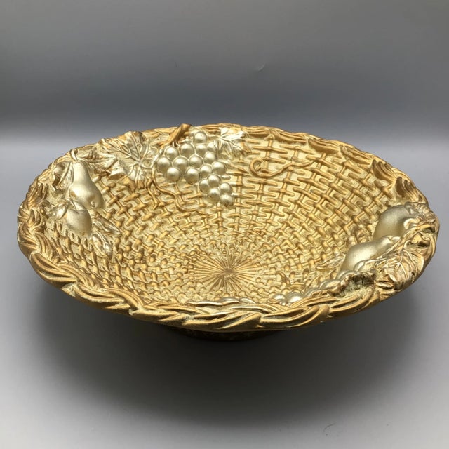 Italian Gold and White Florentine Woven Wicker Ceramic Fruit Bowl For Sale - Image 13 of 13