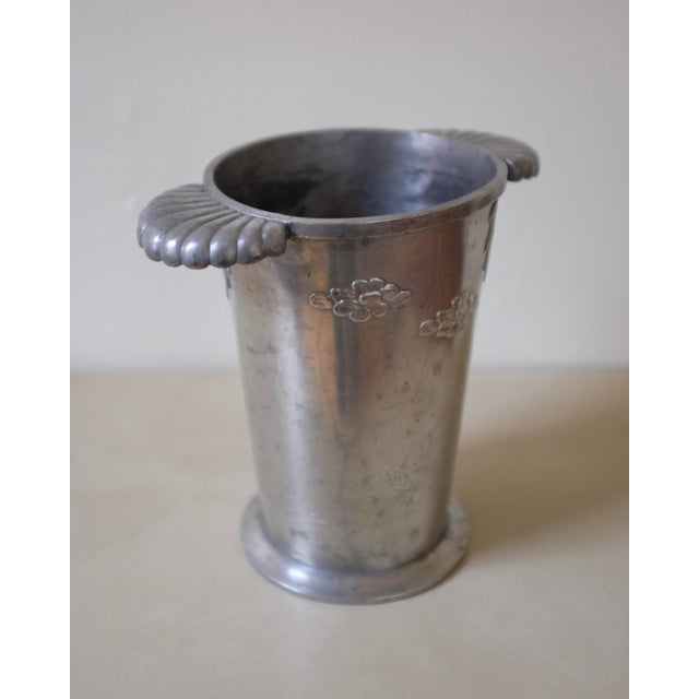 Fantastic Swedish Pewter Vase from 1929 and marked with H (to us unknown maker). Wing looking handles with a pattern...