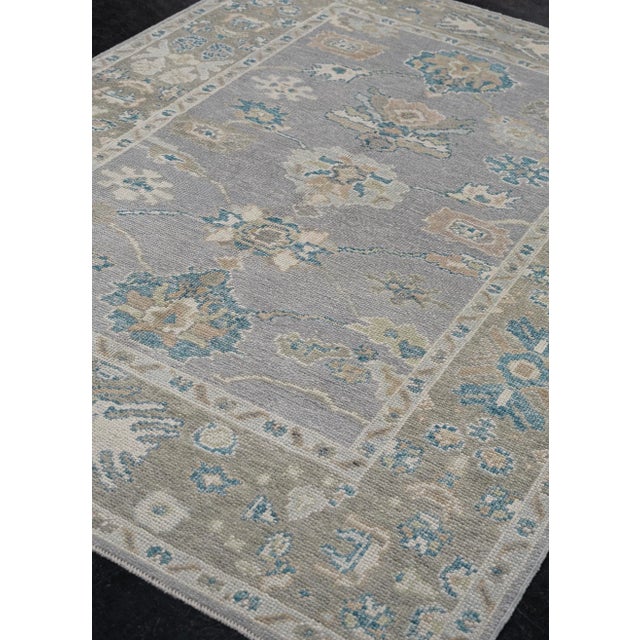 Modern Turkish Oushak Rug Gray, Blue, Beige & Cream Handwoven Wool Rug 5'1" X 7'2" For Sale - Image 3 of 11