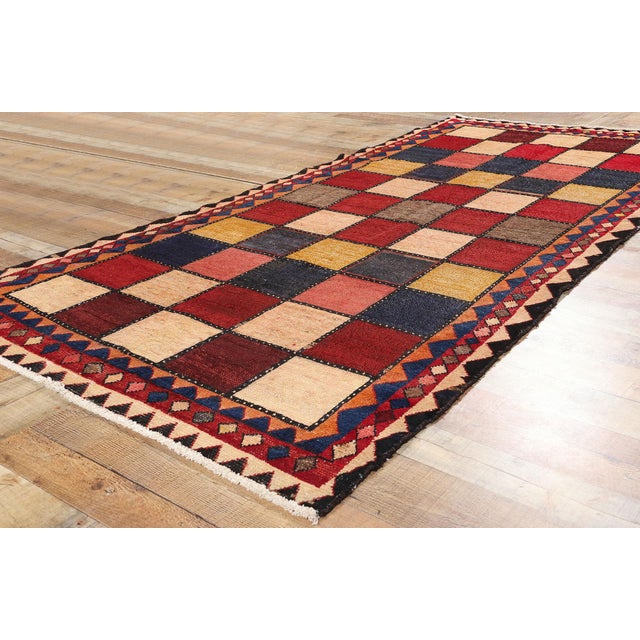 Textile Vintage Persian Checkerboard Rug - 04'07 X 09'02 For Sale - Image 7 of 9