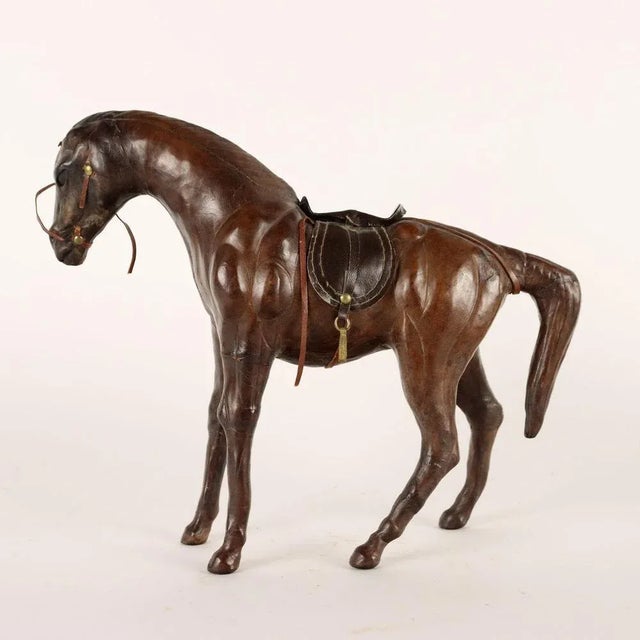 Brown Leather Horse with Metal Elements For Sale - Image 8 of 11