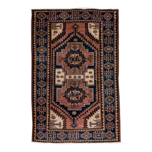 Vintage Handmade Persian Ivory Geometric Wool Rug 4'3" X 6'3"