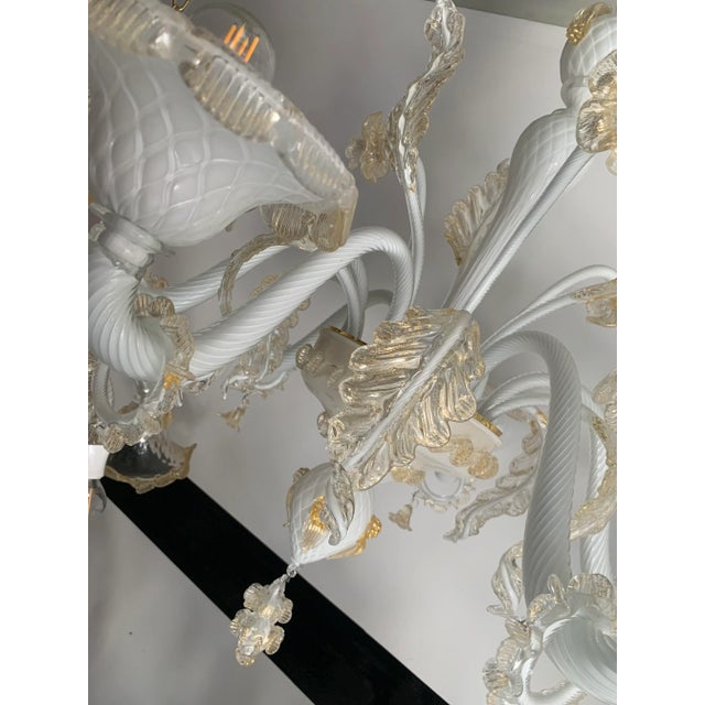 Milky and Gold Murano Glass Chandelier With Flowers and Leaves For Sale - Image 11 of 13