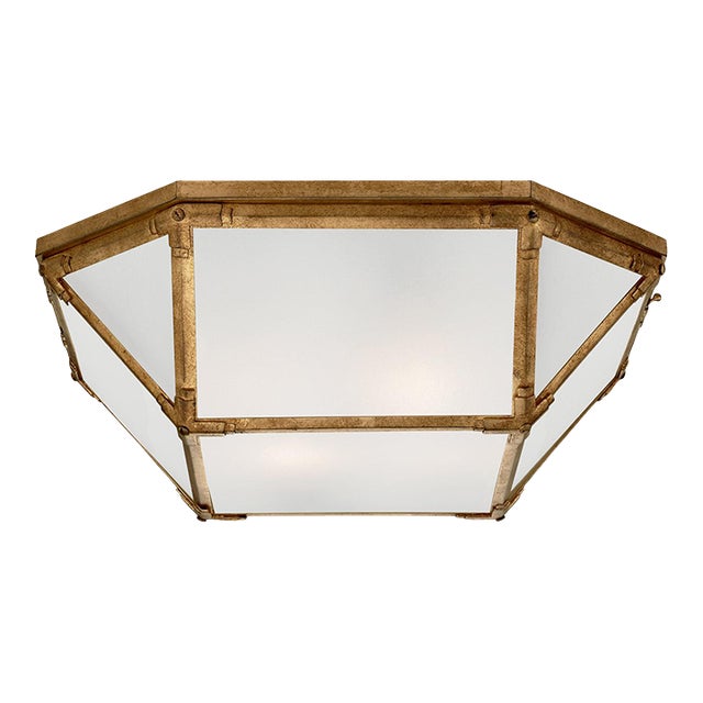 Suzanne Kasler for Visual Comfort Signature Morris Large Flush Mount in Gilded Iron with Frosted Glass For Sale