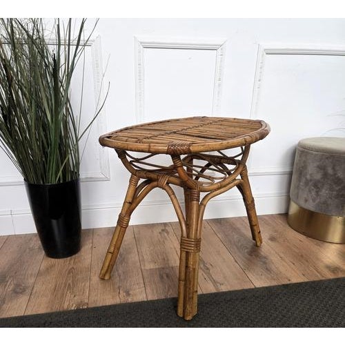 Gold Italian Bohemian French Riviera Bamboo Rattan Oval Coffee Table, 1960s For Sale - Image 8 of 10