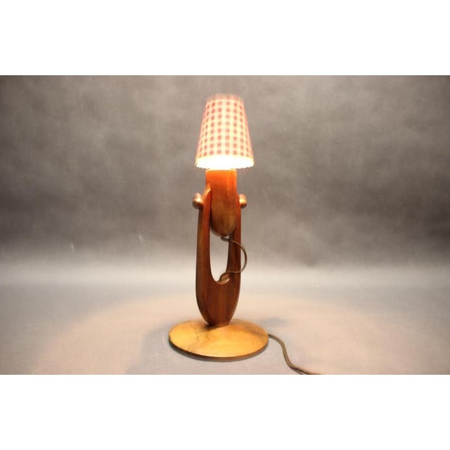 Wood Mid-Century Adjustable Wooden Table Lamp with Checkered Shade, Czechoslovakia, 1, 1970 For Sale - Image 7 of 10