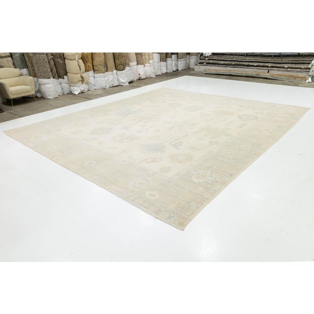 13x15 Modern Oushak Style Hand-Knotted Wool Area Rug – Neutral Ivory & Sage For Sale - Image 11 of 11