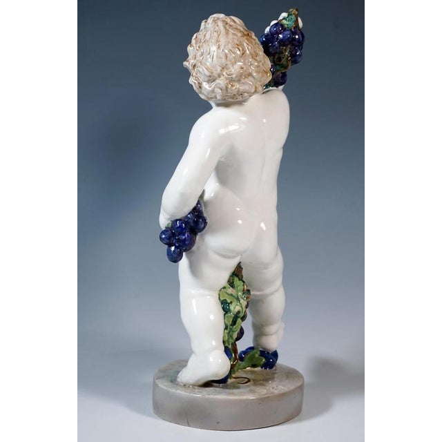 Powolny Style Autumn Putto with Grapes from Goldscheider Vienna, Austria, 1922 For Sale - Image 4 of 7