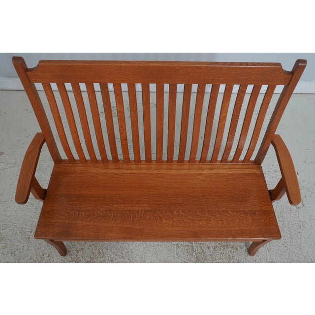 Arts & Crafts Arts and Crafts Style Solid Oak Slat Back Bench For Sale - Image 3 of 18