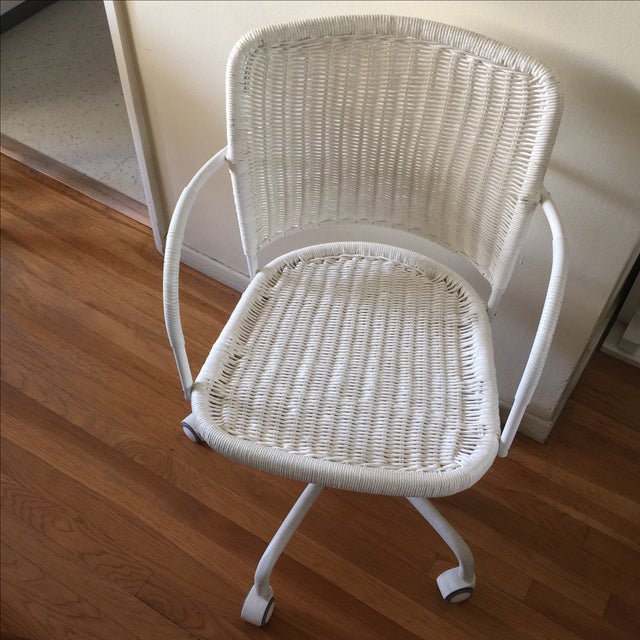 White Wicker Rolling Desk Chair Chairish