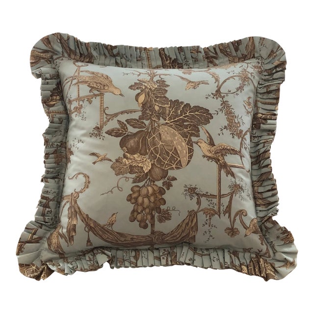 Vintage Brunschwig & Fils Kininvie Toile Euro Pillow With Down Feather Insert For Sale