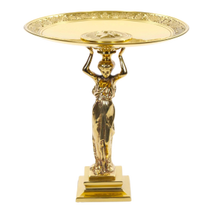 French 20th Century Classical Brass Maiden Figural Centerpiece With Relief Medal