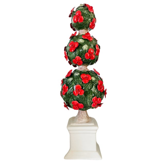 Late 20th Century Italian Capodimonte Three Sphere Floral Topiary For Sale - Image 4 of 6