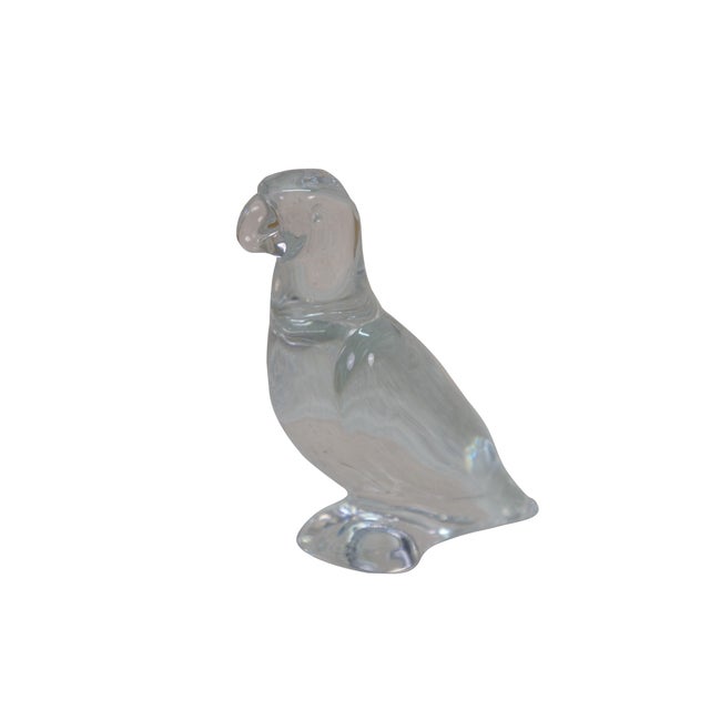 Late 20th century clear Baccarat French crystal paperweight / figurine in the shape of a parrot. Dimensions: 4.25" x 2" x...
