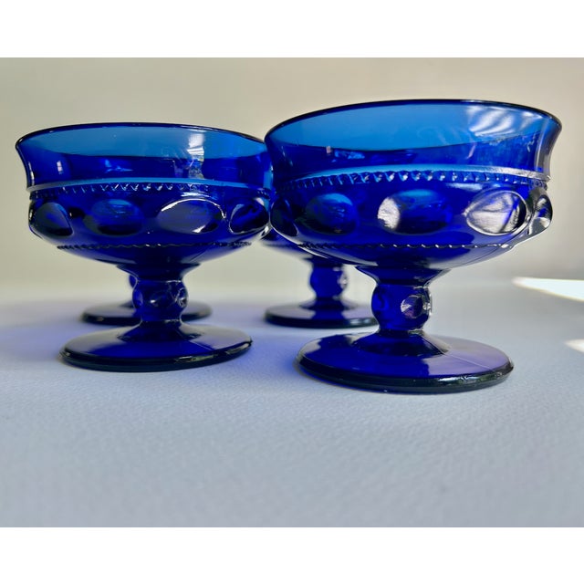 Colony Glass Mid 20th Century Set of 4 Colony Glass Co. Crown Cobalt Blue Pedestal Dishes For Sale - Image 4 of 16