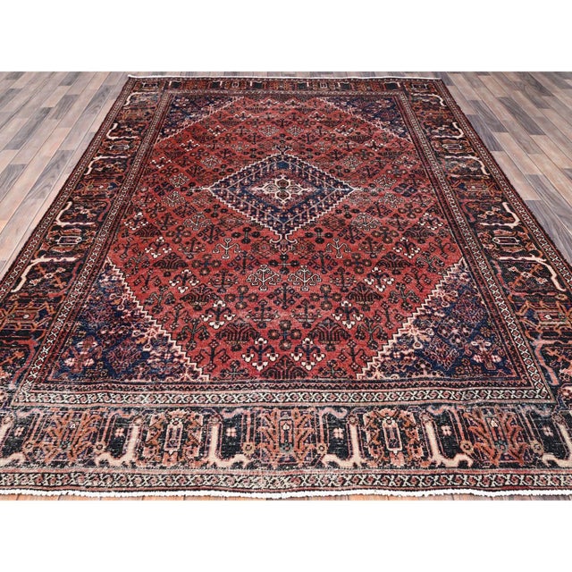 1950 6'9"x10'0" Bossa Nova Red Soft Wool Hand Knotted Vintage Persian Joshagan Rug For Sale In New York - Image 6 of 12