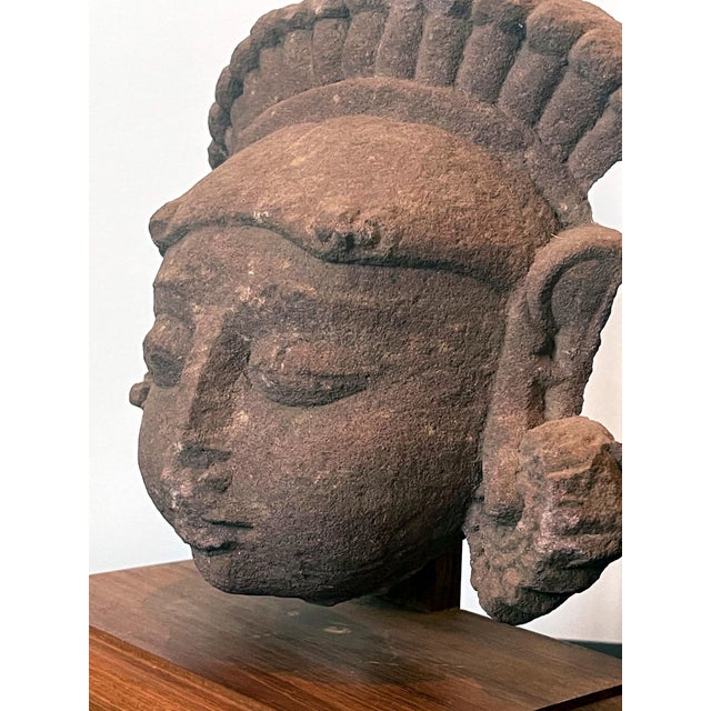 Collection of Three Indian Sandstone Carved Heads of Deities For Sale - Image 16 of 18