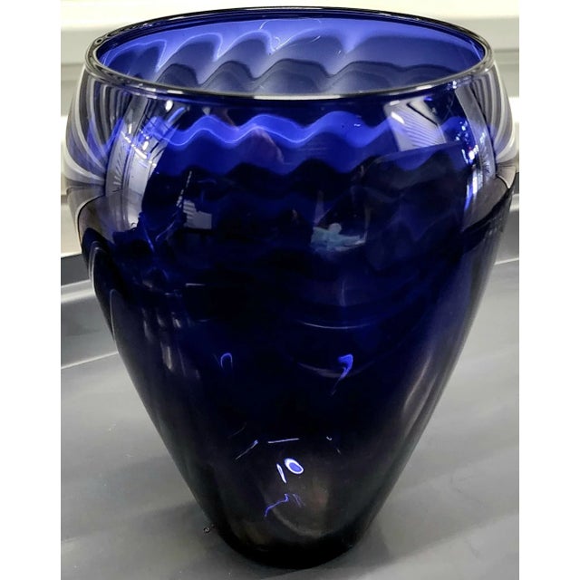Hand Blown Vintage UltraMarine Fine Glass Vase For Sale - Image 4 of 7