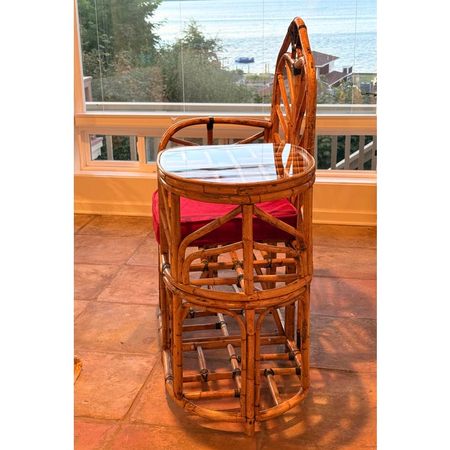 Mid-Century Rattan Chippendale Style Telephone Bench For Sale - Image 4 of 17