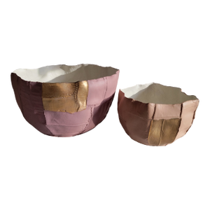 Paola Paronetto Italian Paper Clay Ceramic Bowls W/ Gold - Set of 2
