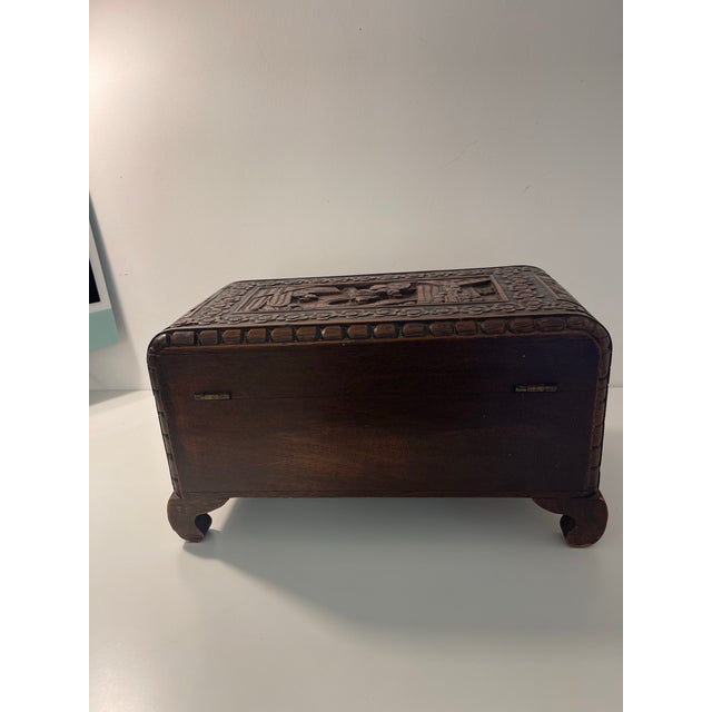 1950s Hand-Carved Solid Camphor Wood Footed Treasure Chest - Hong Kong Export For Sale - Image 9 of 11