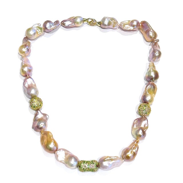 Bochic “Capri” Vintage Baroque Pearl & Multi Gem Necklace Set in 18K & Silver For Sale In New York - Image 6 of 7