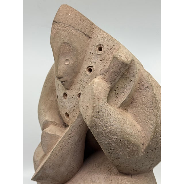 Early 20th Century Hand built Cubist Terracotta Musician Sculpture Monogrammed C For Sale - Image 14 of 14