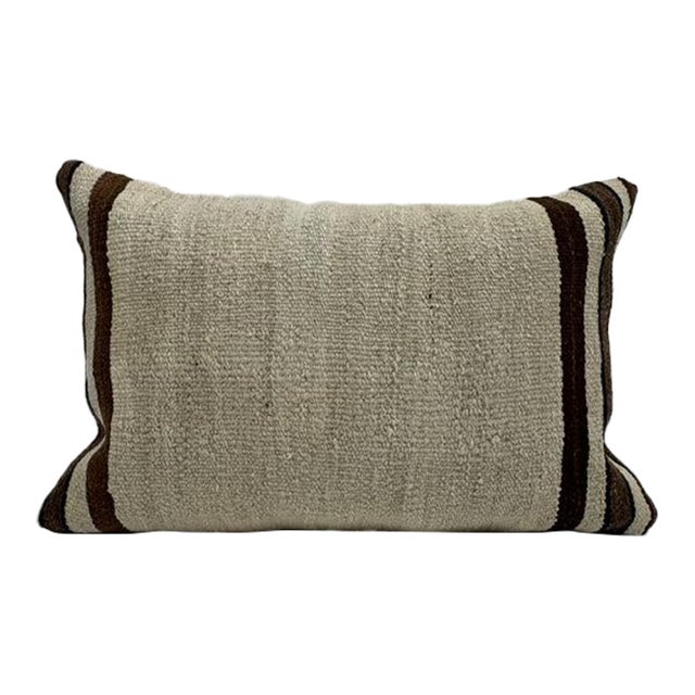 Turkish Hemp Pillow Cushion Natural Brown Black Beige Pillow Cushion Cover 16" x 24" For Sale