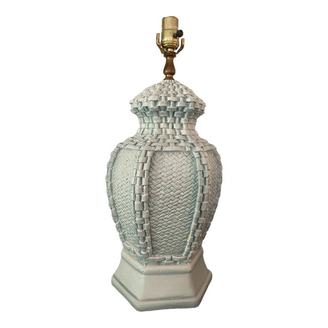 Vintage Palm Beach Ceramic Basket Weave Lamp For Sale