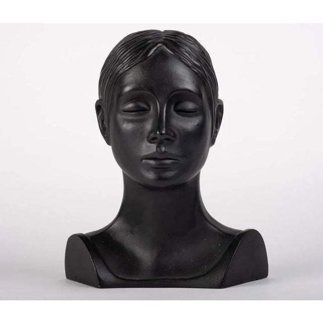 Black Danish Sculptural Bust of Woman in Clay, 1975 For Sale - Image 8 of 8