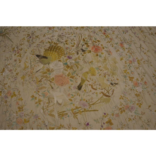 Late 19th Century Elegant Ivory Ground With Stylized Floral Design Antique Chinese Silk Embroidery For Sale - Image 5 of 11
