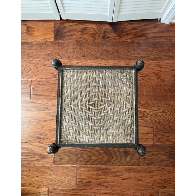 Hammered Cast Iron and Rattan Side Table For Sale In Houston - Image 6 of 12