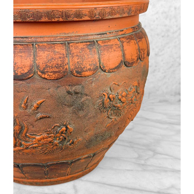 Antique 15" Japanese Red Clay Pottery Dragon Planter Pot Jardiniere For Sale - Image 11 of 12